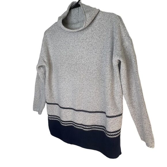J. Jill Gray & Navy Striped Soft Oversized Cowl Neck Tunic Sweater Sz S - Picture 10 of 15